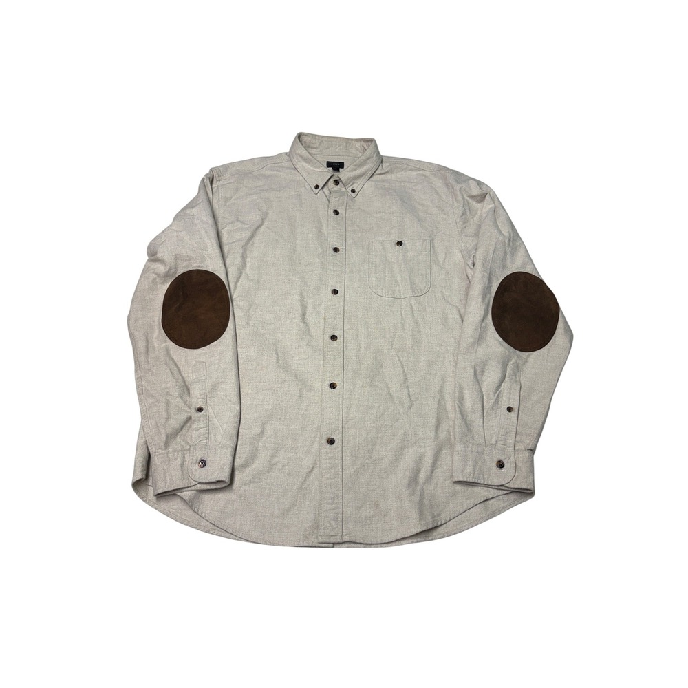 J. Crew Mens XL Gray Flannel Shirt Leather Elbow Patches 06791 Button Down
